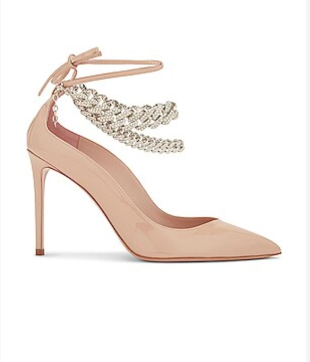 Gedebe Anitta Pumps Nude Patent Leather Crystal Chain Strap Sz 40 NWOB